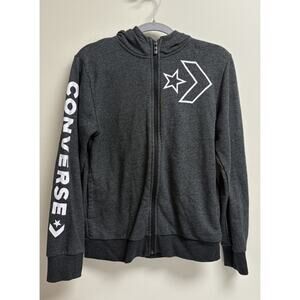Converse Youth Hoodie Size L 12/13 Full Zip Logo Sweatshirt Gray Unisex